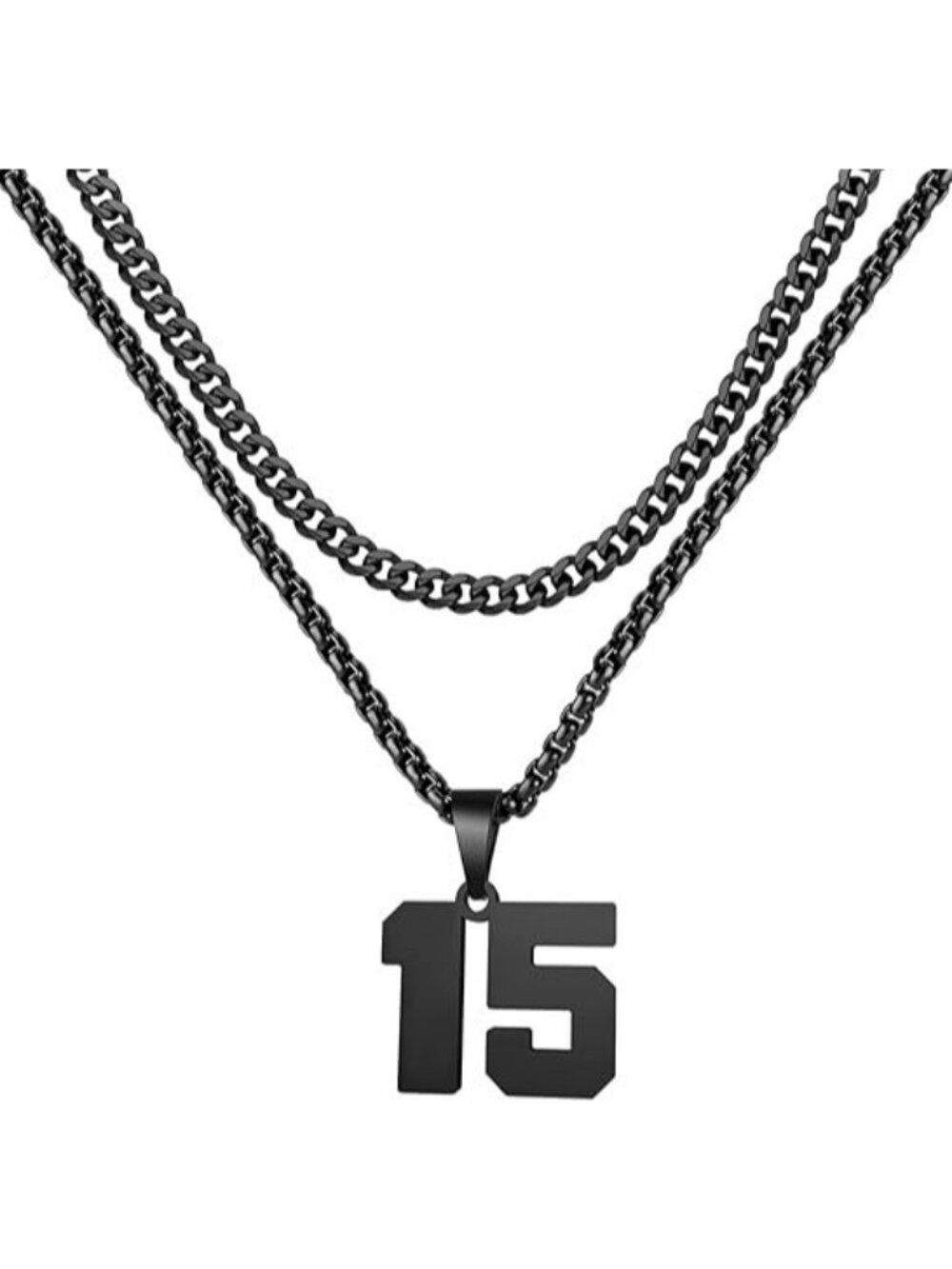 Number 15 Black Jersey Number Layered Cool Sports Necklaces